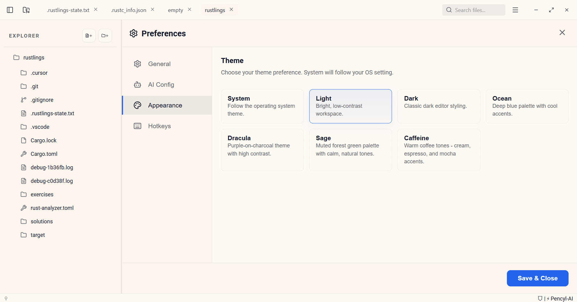 Themes choice preview